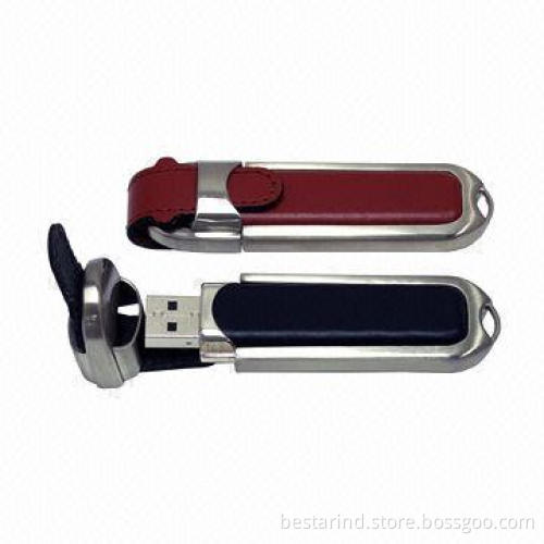 Real Leather USB Flash Drive w/ Shock Resistance, Full/Real Capacity, LED Indicator, Ideal for Promo